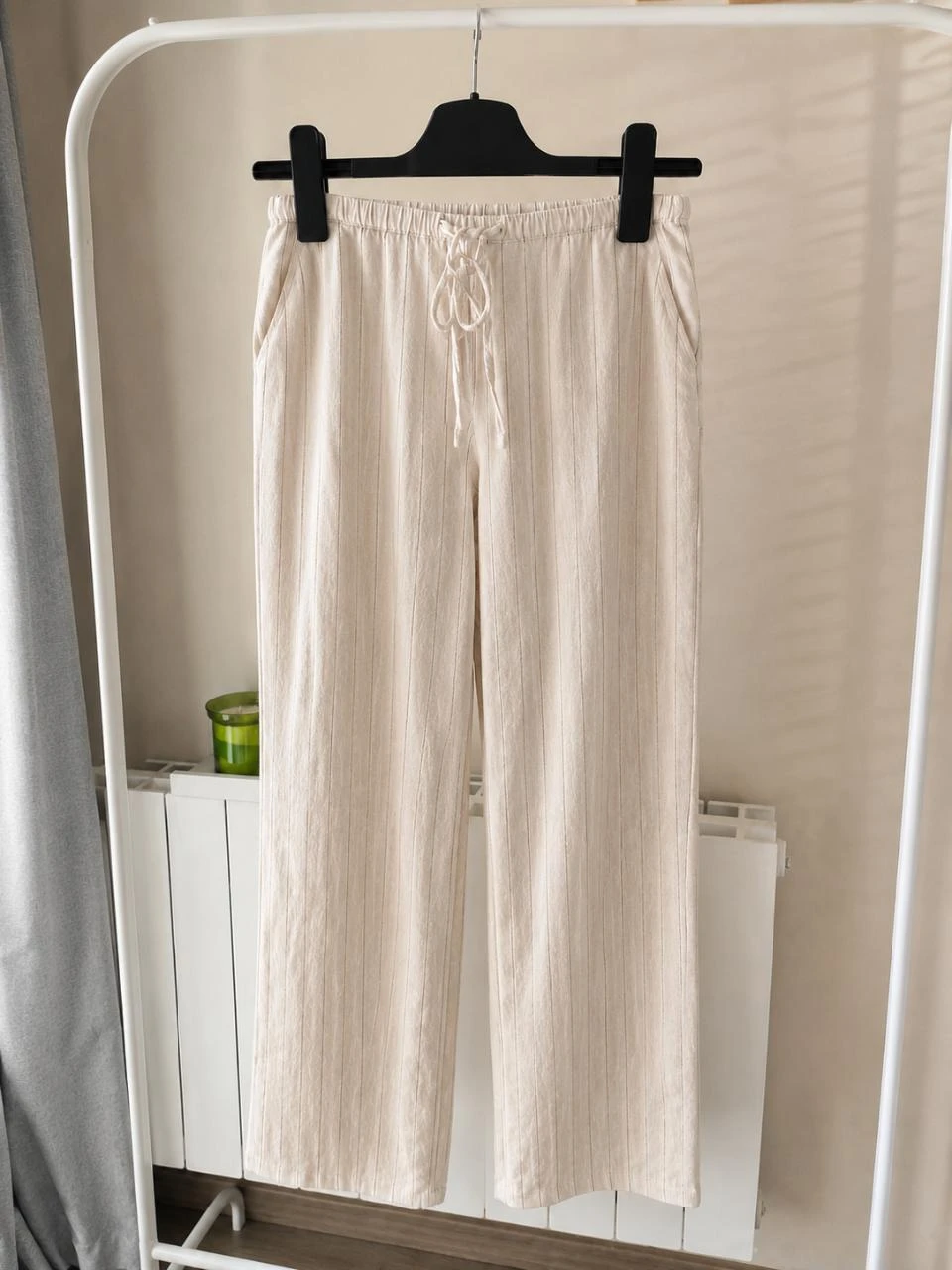 Pantalon beige à fines rayures en Lin H&M léger été plage – Taille XXS – Comme n